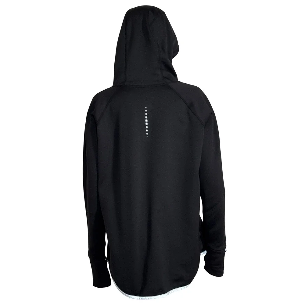 GapFit  Black Performance Pullover Hoodie Reflective Trim Thumbholes Size L - Picture 2 of 5